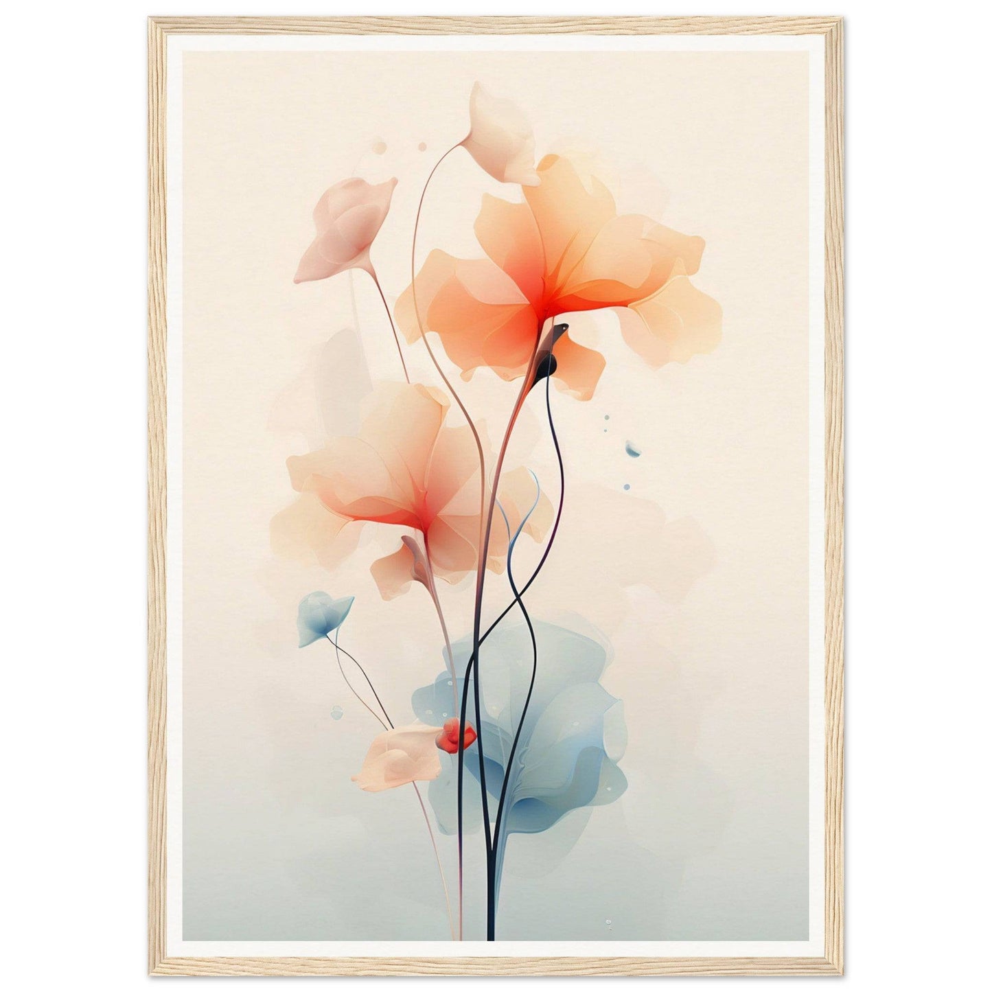 Delicate watercolor painting of orange and pink flowers with slender stems.