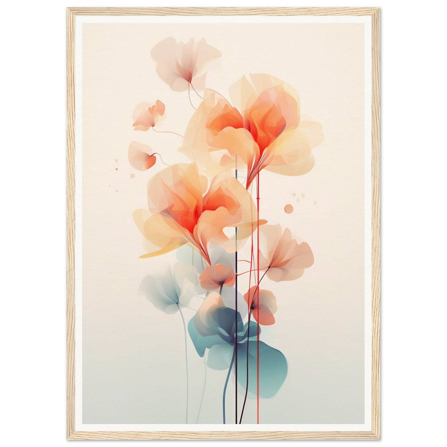 Delicate watercolor painting of abstract floral shapes in soft orange, pink, and teal hues.