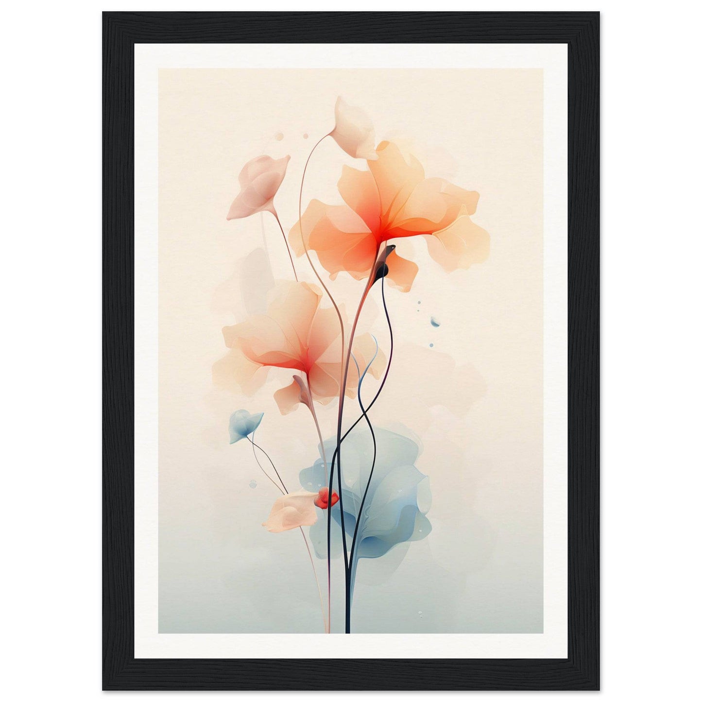 Delicate watercolor painting of orange poppies with slender stems.