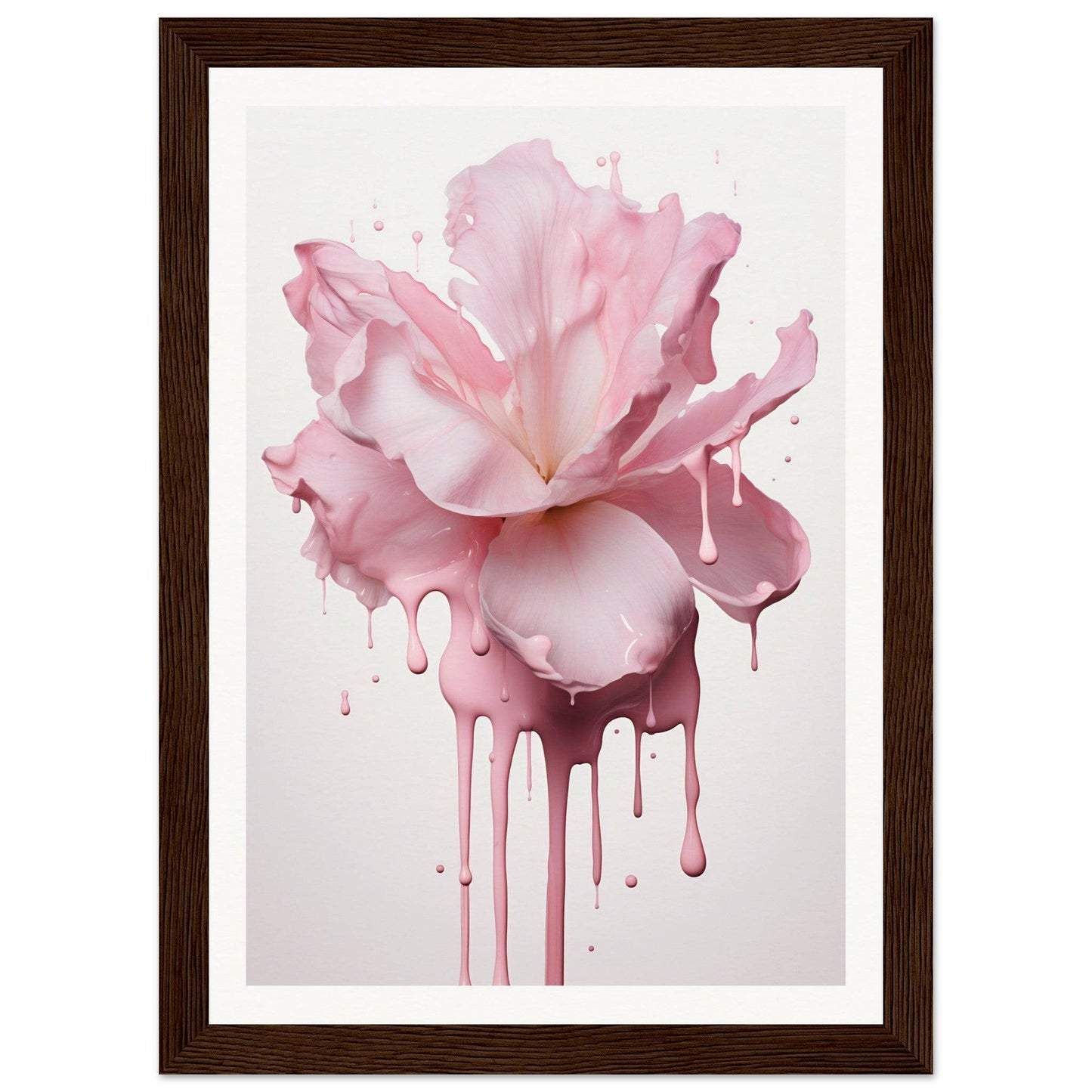 Delicate pink flower with paint-like drips flowing downward.