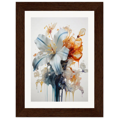 Framed watercolor painting of a lily flower with abstract splashes of color.