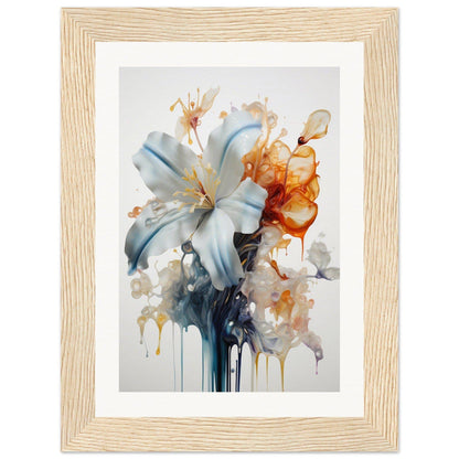 Framed watercolor painting of a lily and abstract floral elements.