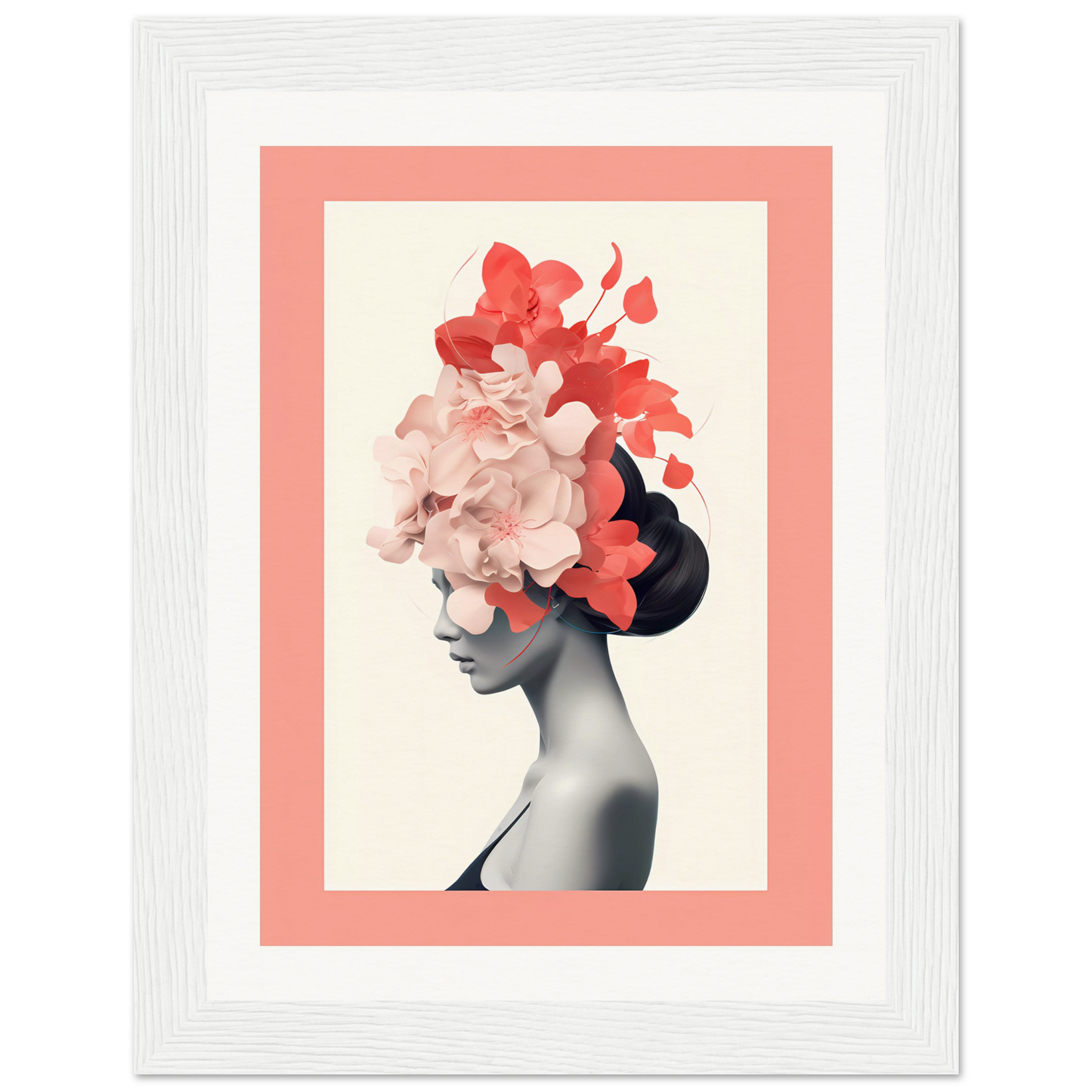 Artistic portrait of a woman’s silhouette with floral elements adorning her head.