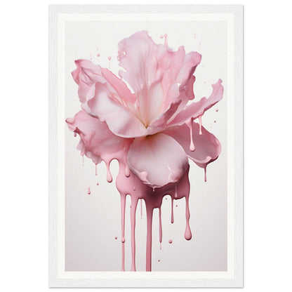 Delicate pink flower with petals melting into dripping paint streaks.