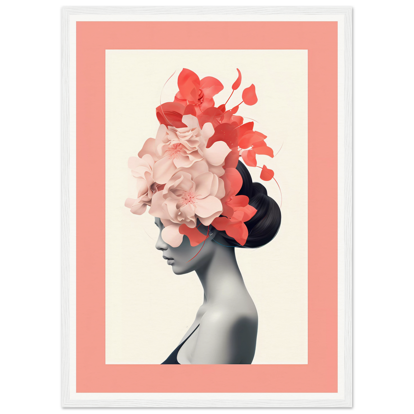 Artistic portrait featuring a silhouette with vibrant floral elements adorning the head.