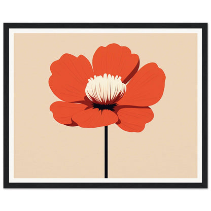 Stylized red poppy flower with a white center against a beige background.