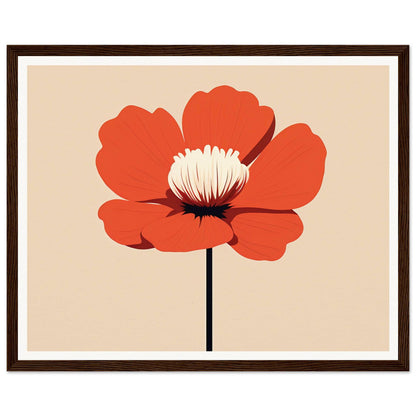 Stylized red poppy flower with a white center on a beige background.