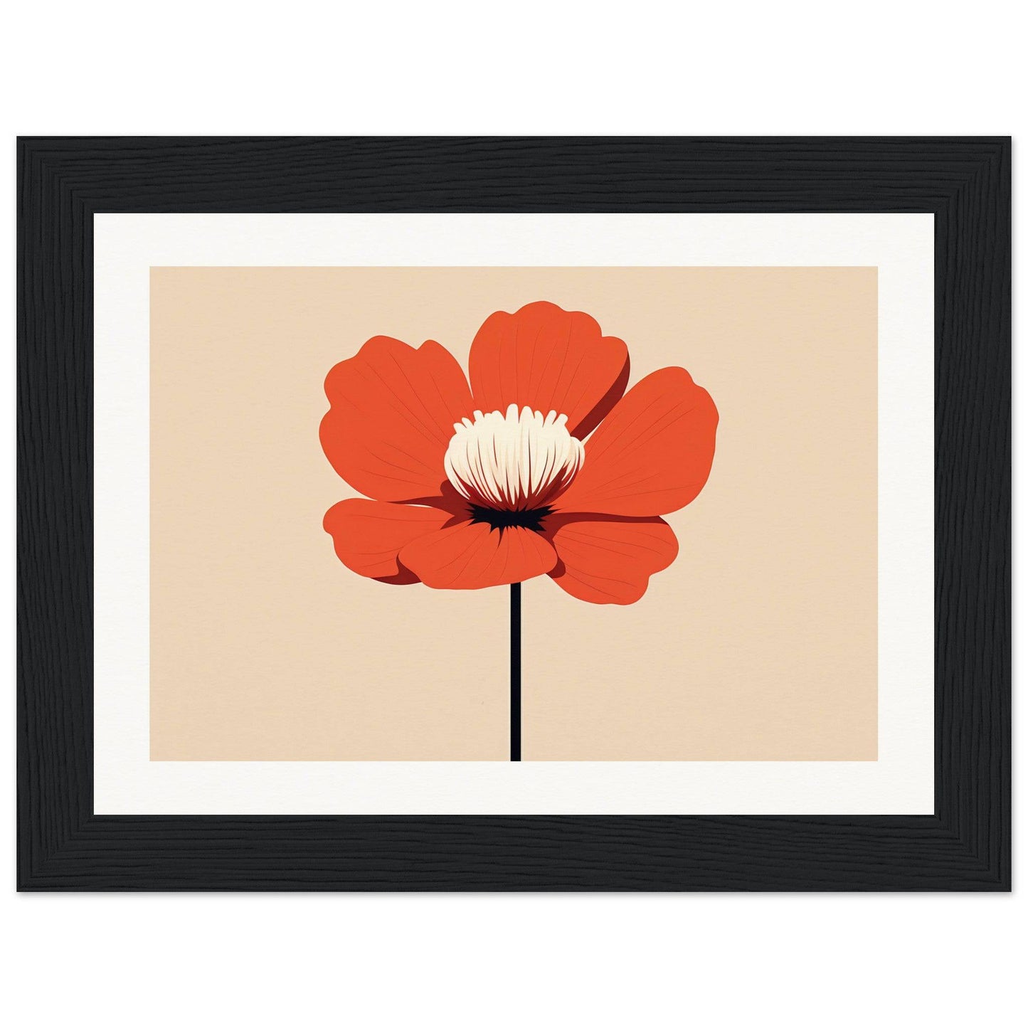 Stylized red poppy flower with a white center on a stem.