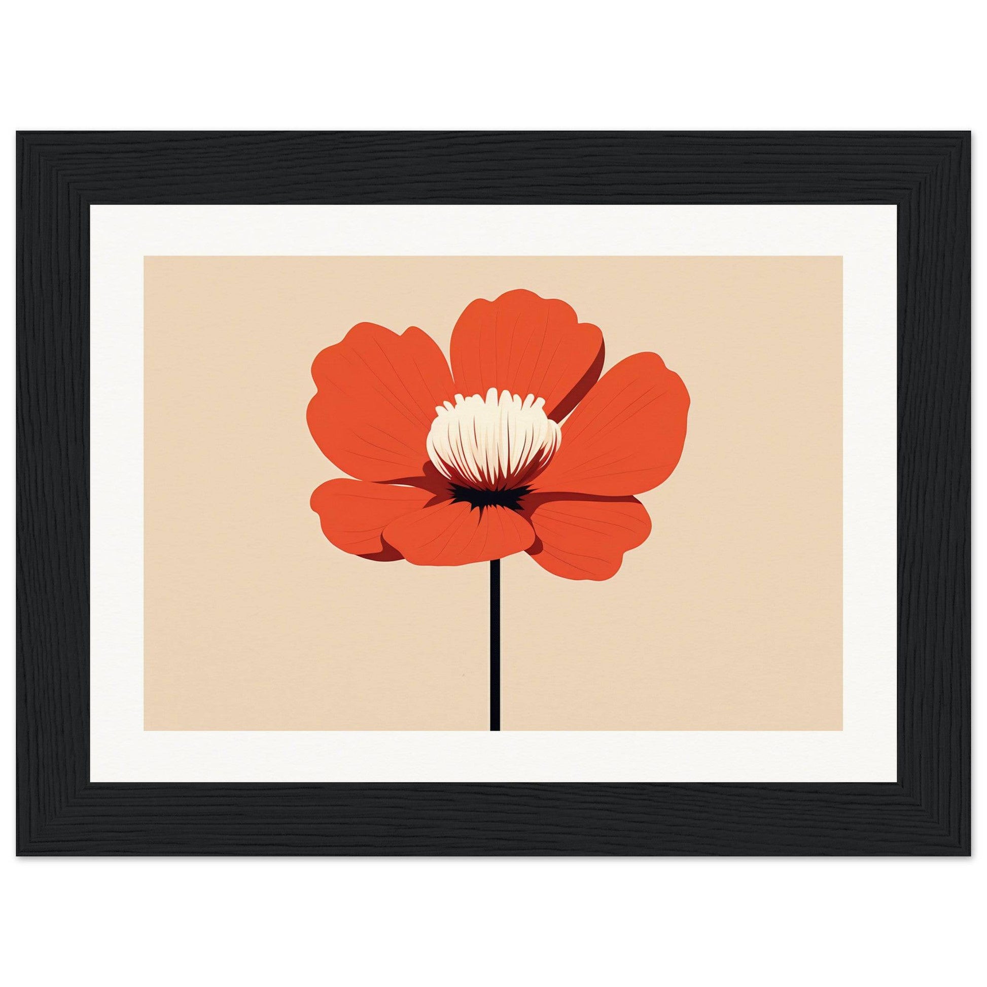 Stylized red poppy flower with a white center on a stem.