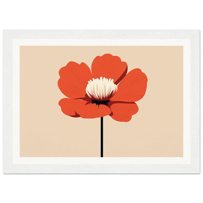 Stylized red poppy flower with a white center on a thin stem.