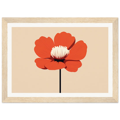 Stylized red poppy flower with a white center on a beige background.