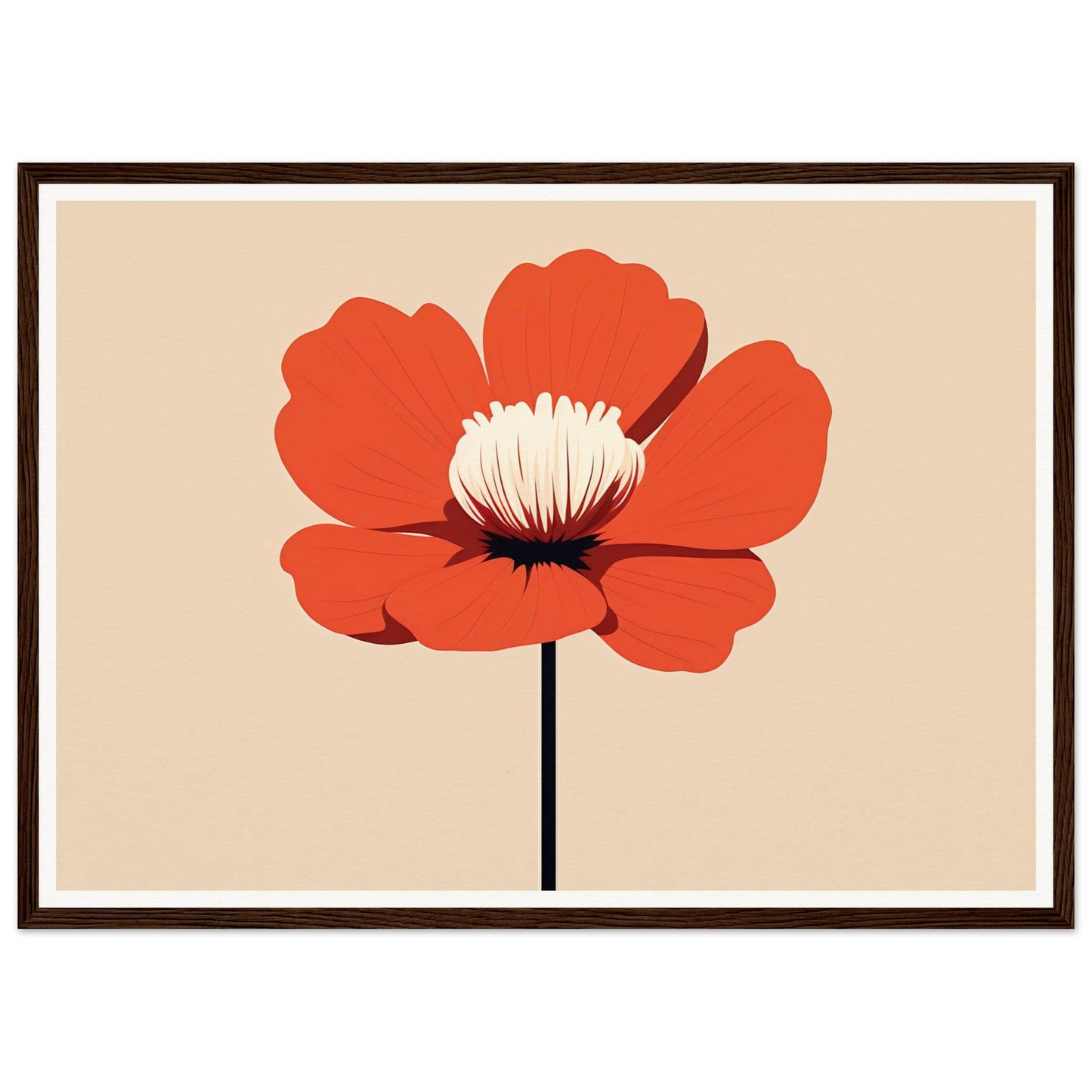 Stylized red poppy flower with white center on a single stem.