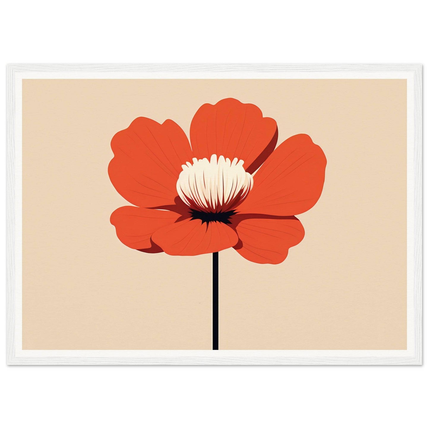 Stylized red poppy flower with a white center on a single stem.