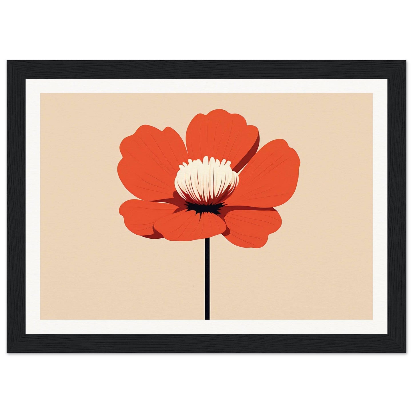 Stylized red poppy flower with a white center on a stem.