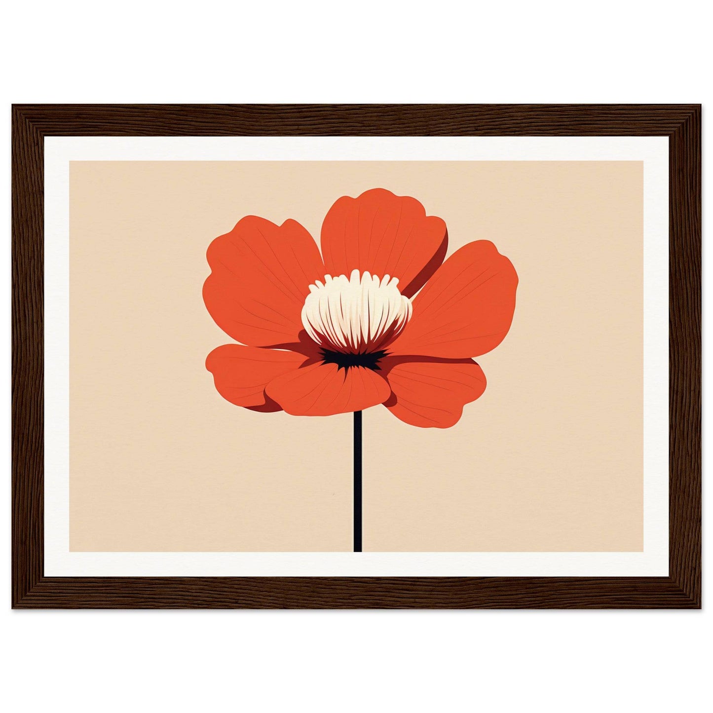 Stylized red poppy flower with a white center on a stem.