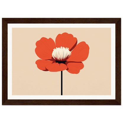 Stylized red poppy flower with a white center on a stem.