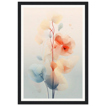 Delicate watercolor painting of abstract floral shapes in soft pastel hues.