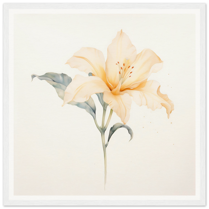 Delicate peach-colored lily with soft petals and a green stem.