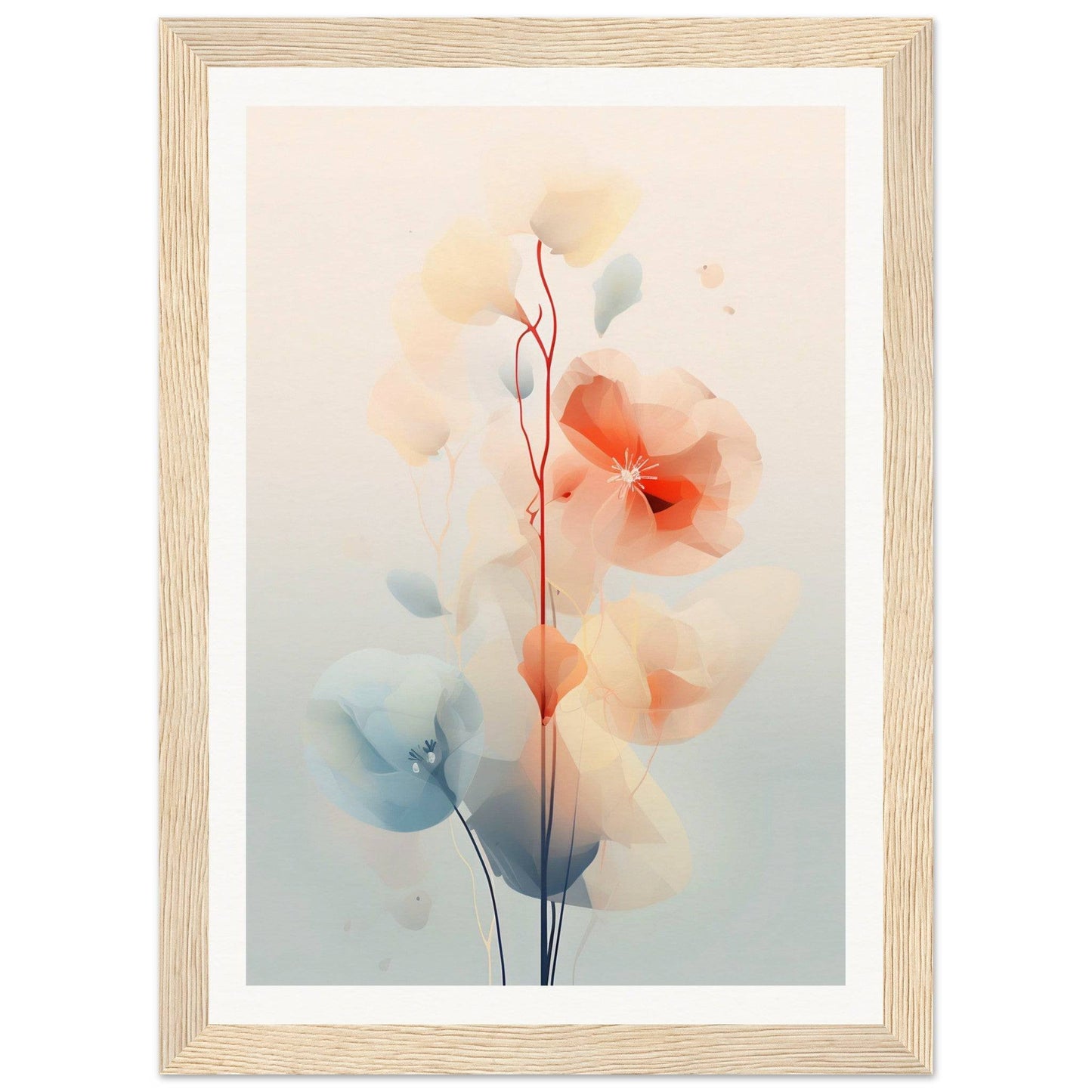 Delicate watercolor-style painting of abstract floral shapes in soft pastel hues.