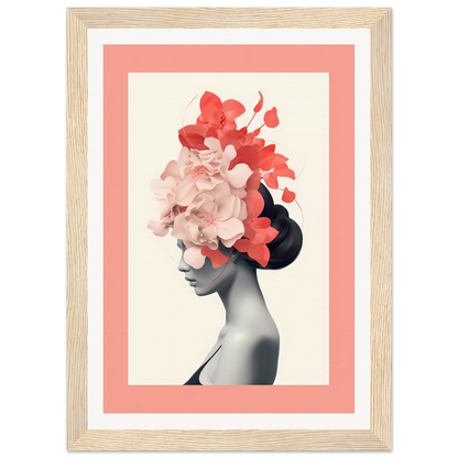 Artistic portrait featuring a silhouette with vibrant red and pink floral elements adorning the head.