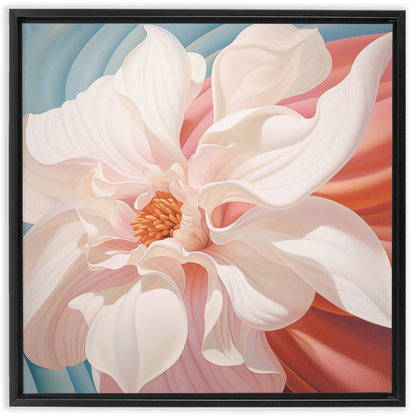 Delicate pink magnolia flower in full bloom with soft, layered petals.