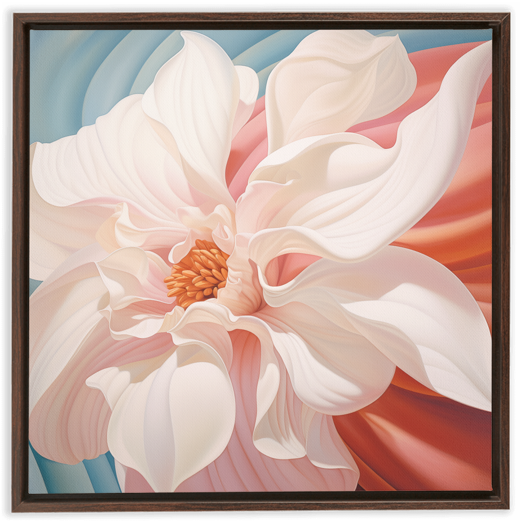 Delicate pink magnolia flower in full bloom with soft, layered petals.