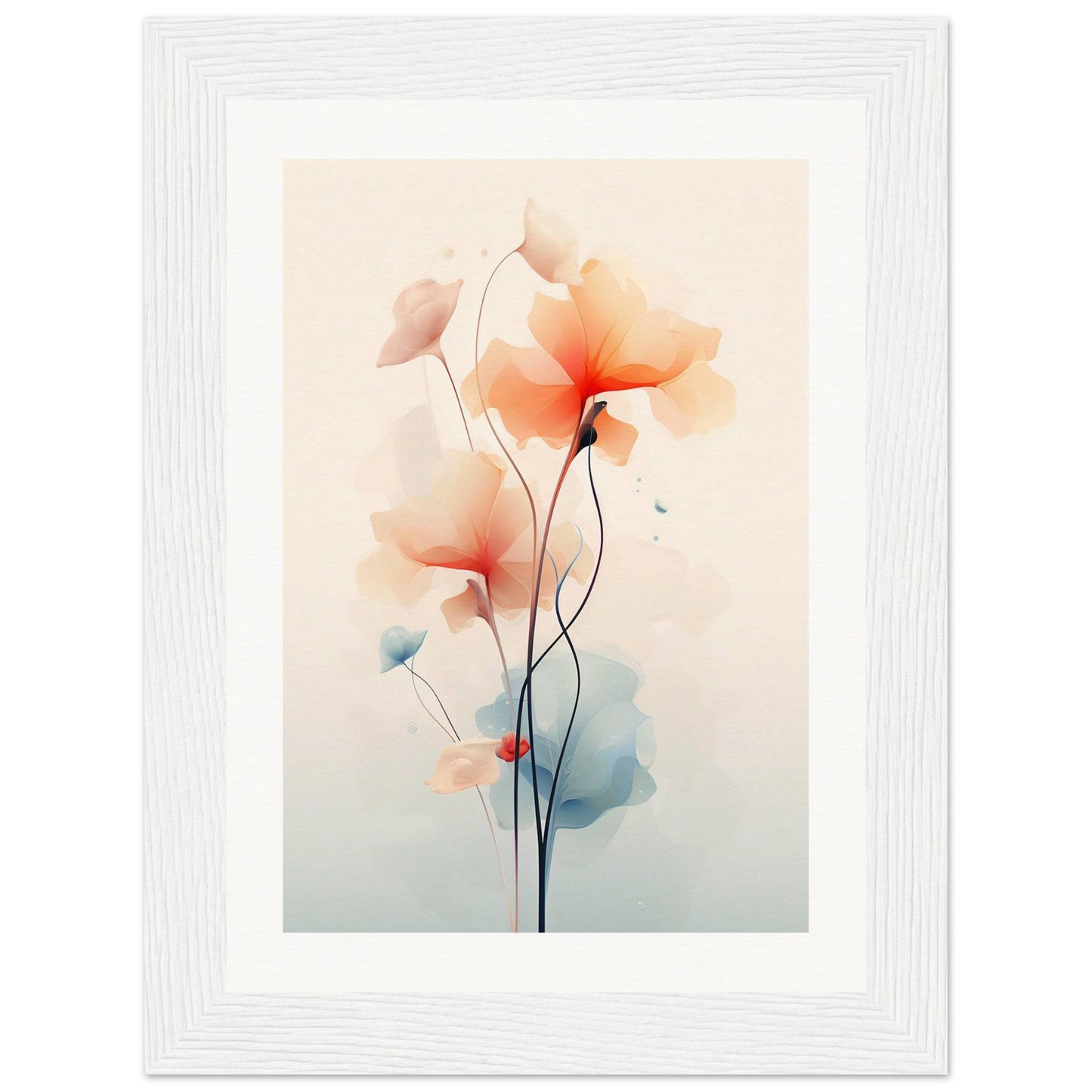 Delicate watercolor painting of orange and pink poppies with slender stems.