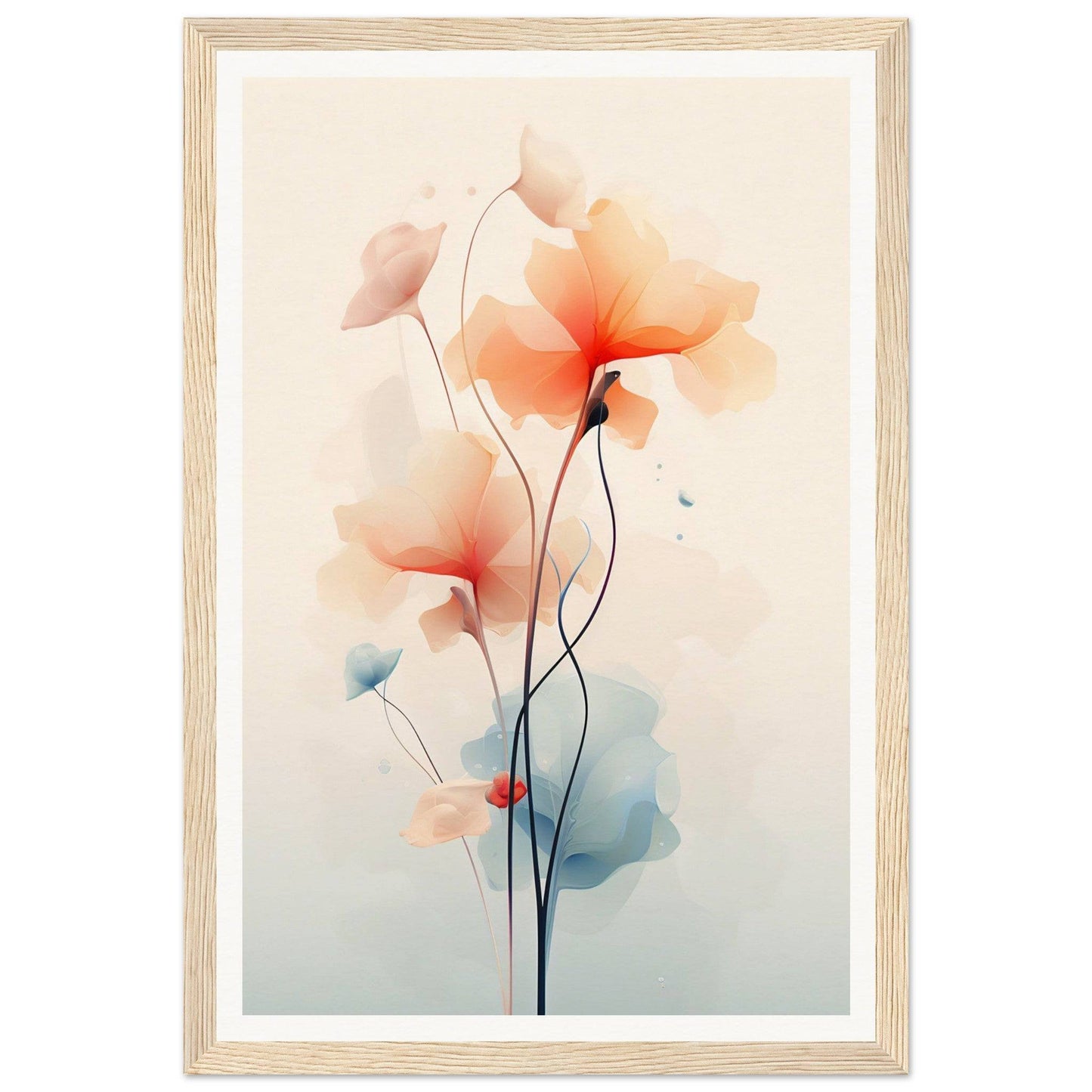 Delicate watercolor painting of abstract poppies with slender stems.