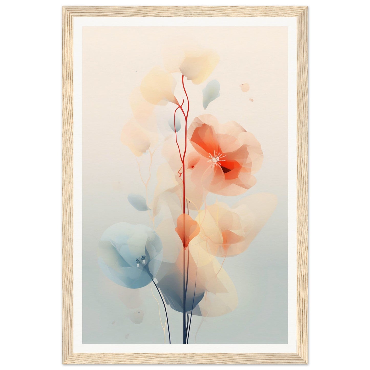 Delicate watercolor-style painting of abstract floral shapes in soft pastel hues.