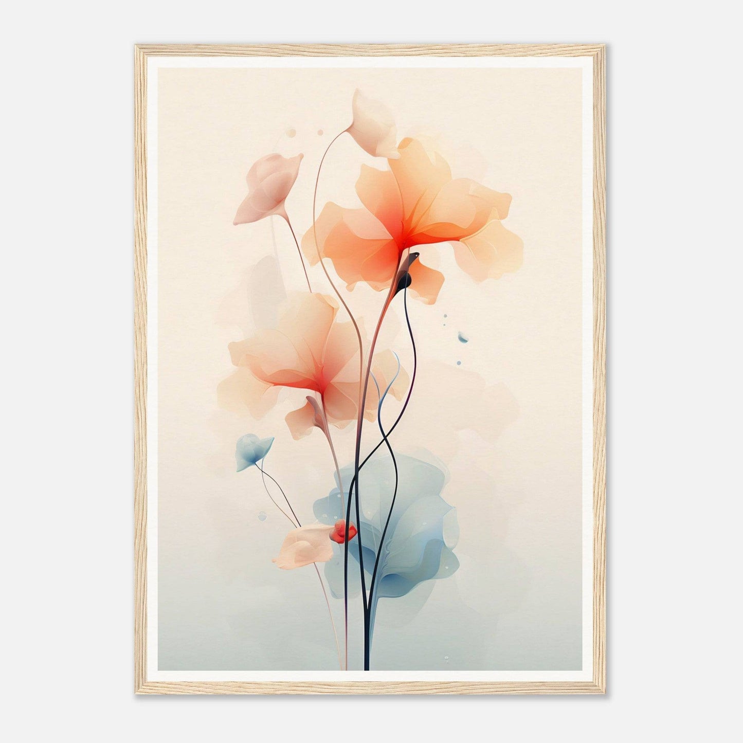 Delicate watercolor painting of abstract flowers with slender stems.