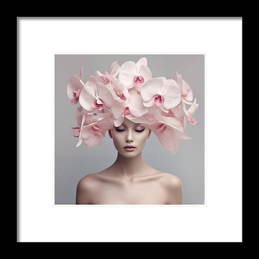 Delicate pink orchids arranged as an elaborate floral headdress.