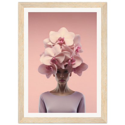 Surreal portrait featuring a figure wearing an elaborate orchid headdress.