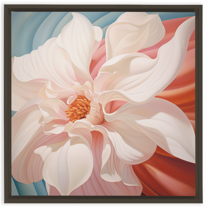 Delicate pink magnolia flower in full bloom with soft, layered petals.