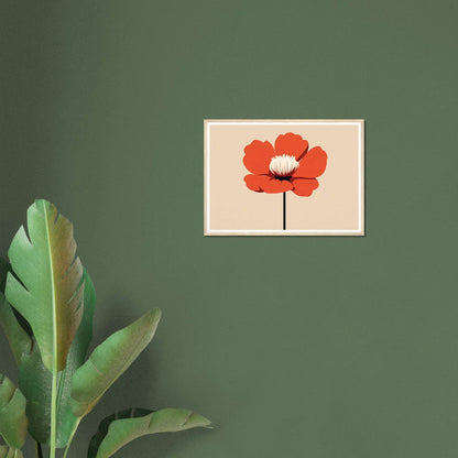 Framed artwork of a single red poppy flower against a light background.