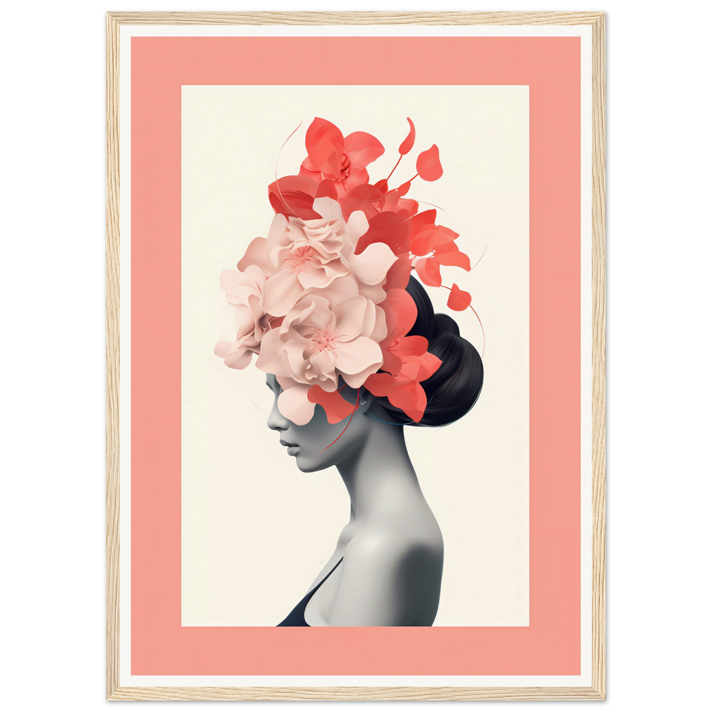 Artistic portrait featuring a silhouette with vibrant floral elements adorning the head.