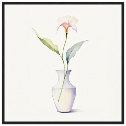 Single calla lily in a white vase.