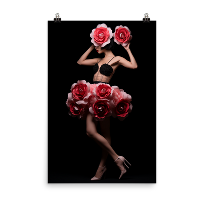 Artistic photograph of a woman’s silhouette adorned with vibrant red roses.