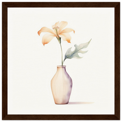 Delicate peach-colored lily in a simple white vase.