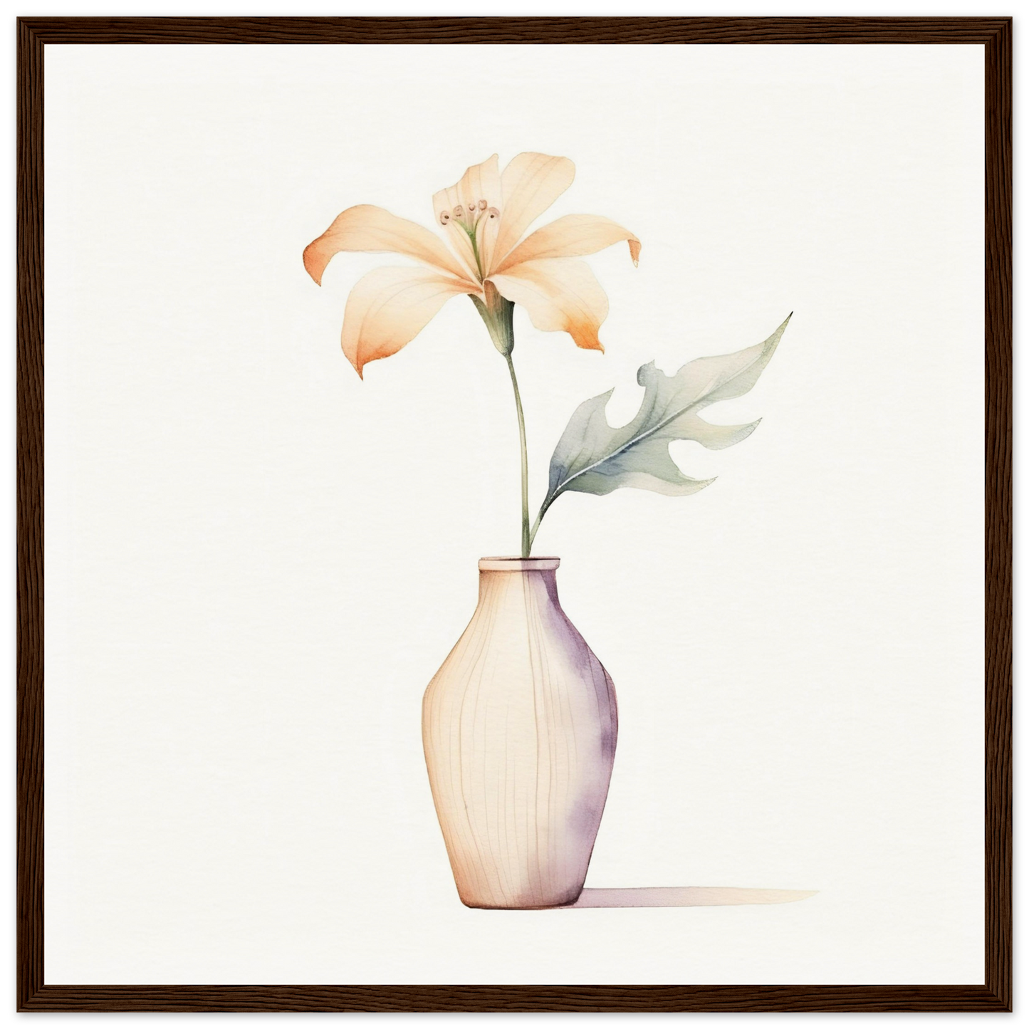 Delicate peach-colored flower in a simple white vase.