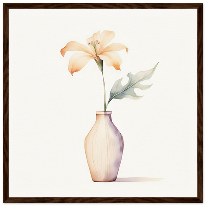 Delicate peach-colored flower in a simple white vase.