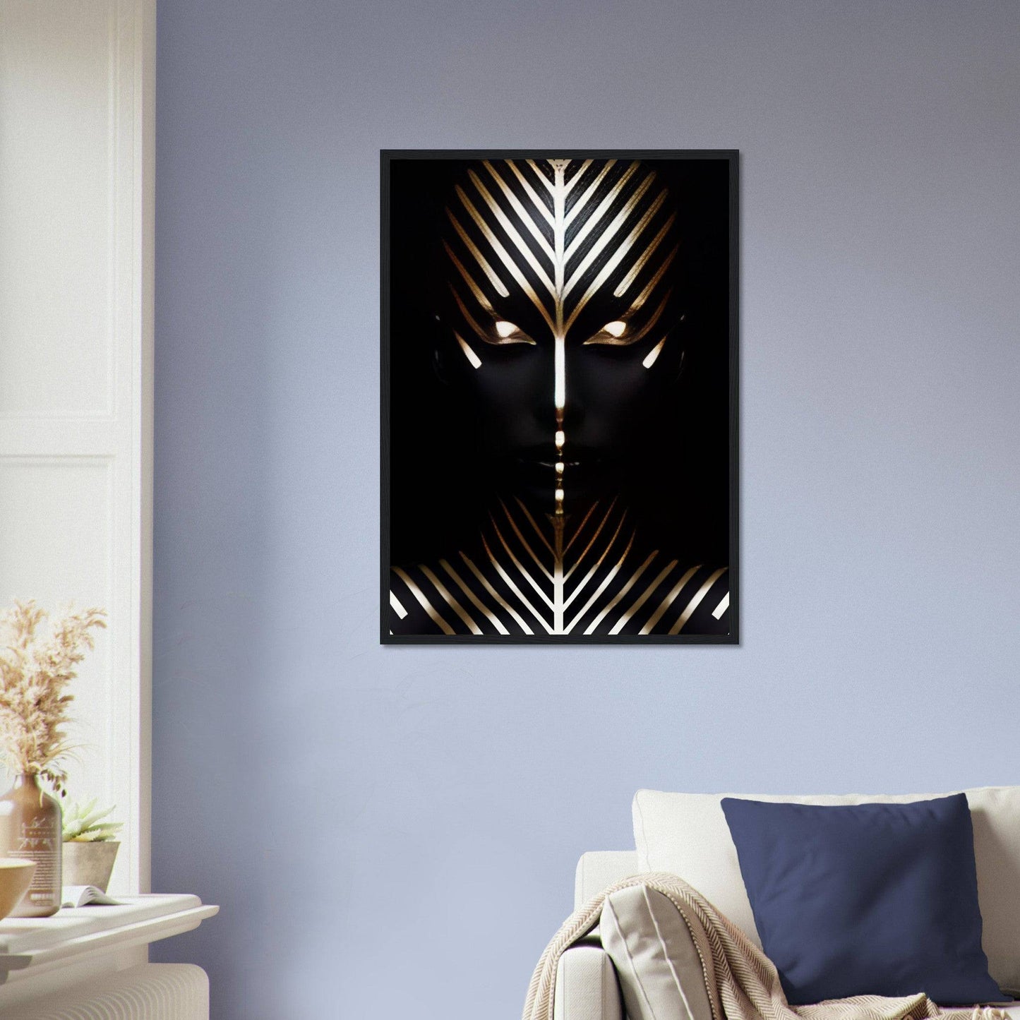 Abstract geometric wall art featuring a stylized palm frond design in light and dark contrasts.