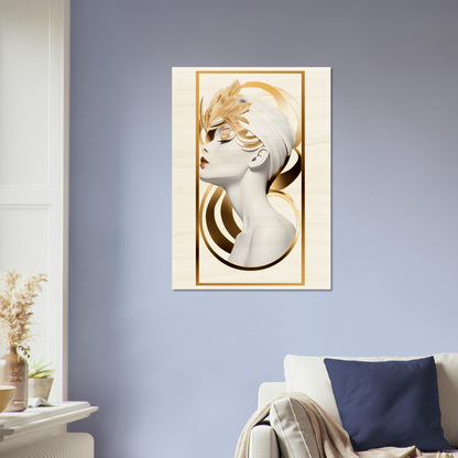 Elegant art print featuring a stylized female profile with golden wheat accents.