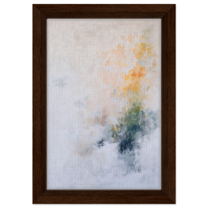 Abstract painting in soft yellow, blue, and gray tones, Flowing Dreams Surrender framed canvas print