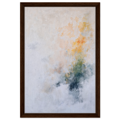 Abstract painting in soft yellow and blue-green, framed canvas print titled Flowing Dreams Surrender