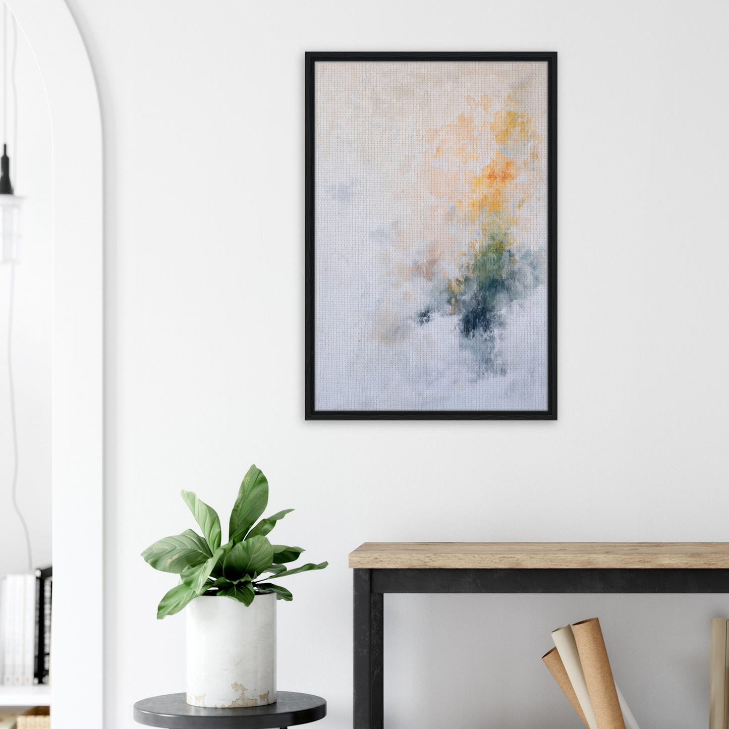 Abstract painting in soft pastels and dark accents, ideal for Flowing Dreams Surrender room decor