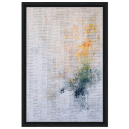 Abstract painting in yellow, blue, and gray tones from the Flowing Dreams Surrender collection