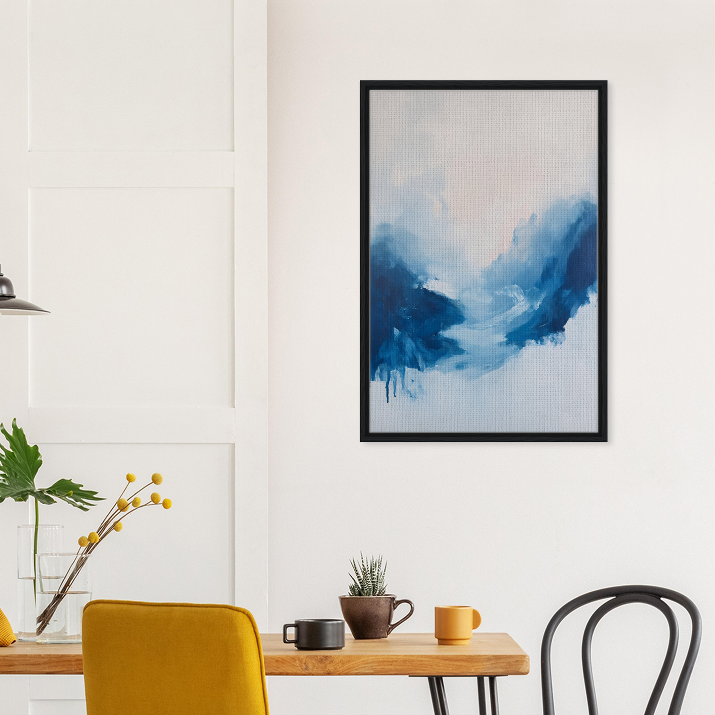 Abstract blue watercolor painting in a black frame from Fluid Luminosity Wanders