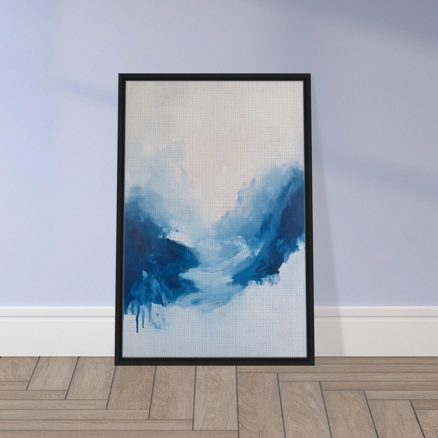 Framed canvas print of Fluid Luminosity Wanders with swirling shades of blue