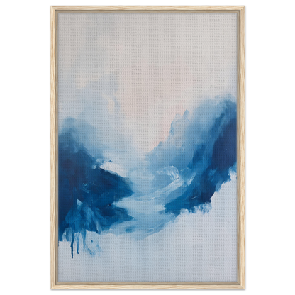 Abstract painting of swirling blue shapes on light background for Fluid Luminosity Wanders