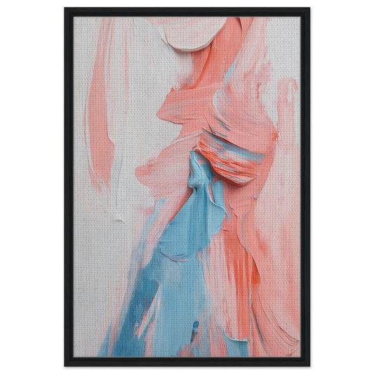 Abstract painting of pink, peach, and blue brushstrokes for Fluid Spectrum Symphony room decor